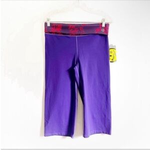 Zumba Let Loose leggings capris purple wide leg flare foldover waistband